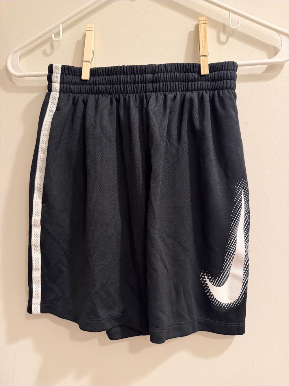 Nike Black Shorts with White Swoosh and Side Stripe
